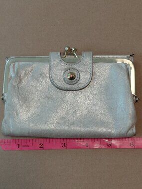 Vintage HOBO International Leather Metallic Gold Compact Kiss Lock Wallet